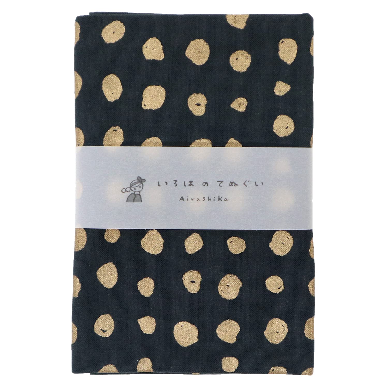 

Iroha Tenugui Hand Ink No Fray Prevention Made in 90 x 33 cm Kinmame-shibori (Japanese Towel), 100% Cotton, Black, Treatment, Japan,