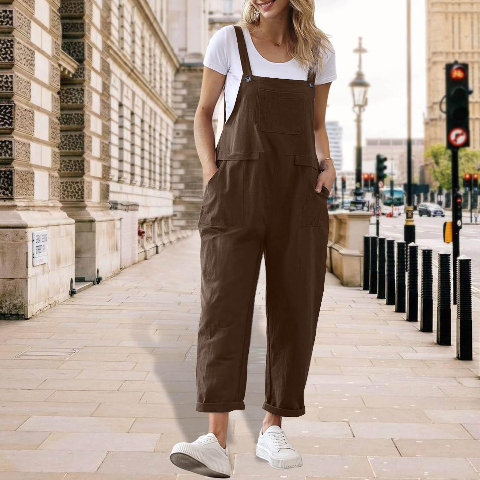 

Women Jumpsuits Casual Comfortable Women Pants Solid Color Pocket Jumpsuit Spring Summer Button Jumpsuit Ropa De Mujer Ofertas 2XL кавовий