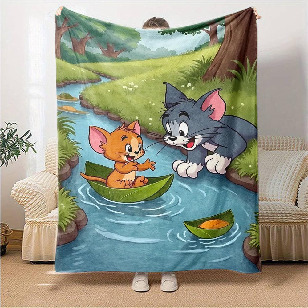 1pc Tom, Jerry Flannel Blanket Soft Warm Throw for Home, Office, Travel, All-Season Cozy Bedding GiftL1280