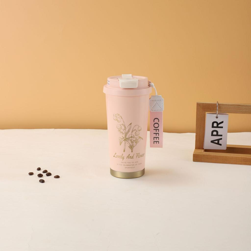 Lily Of The Valley Coffee Cup Household Double Drink Straw Cup 316 Stainless Steel Thermos Cup Couple Water Cup Gift Water Cup