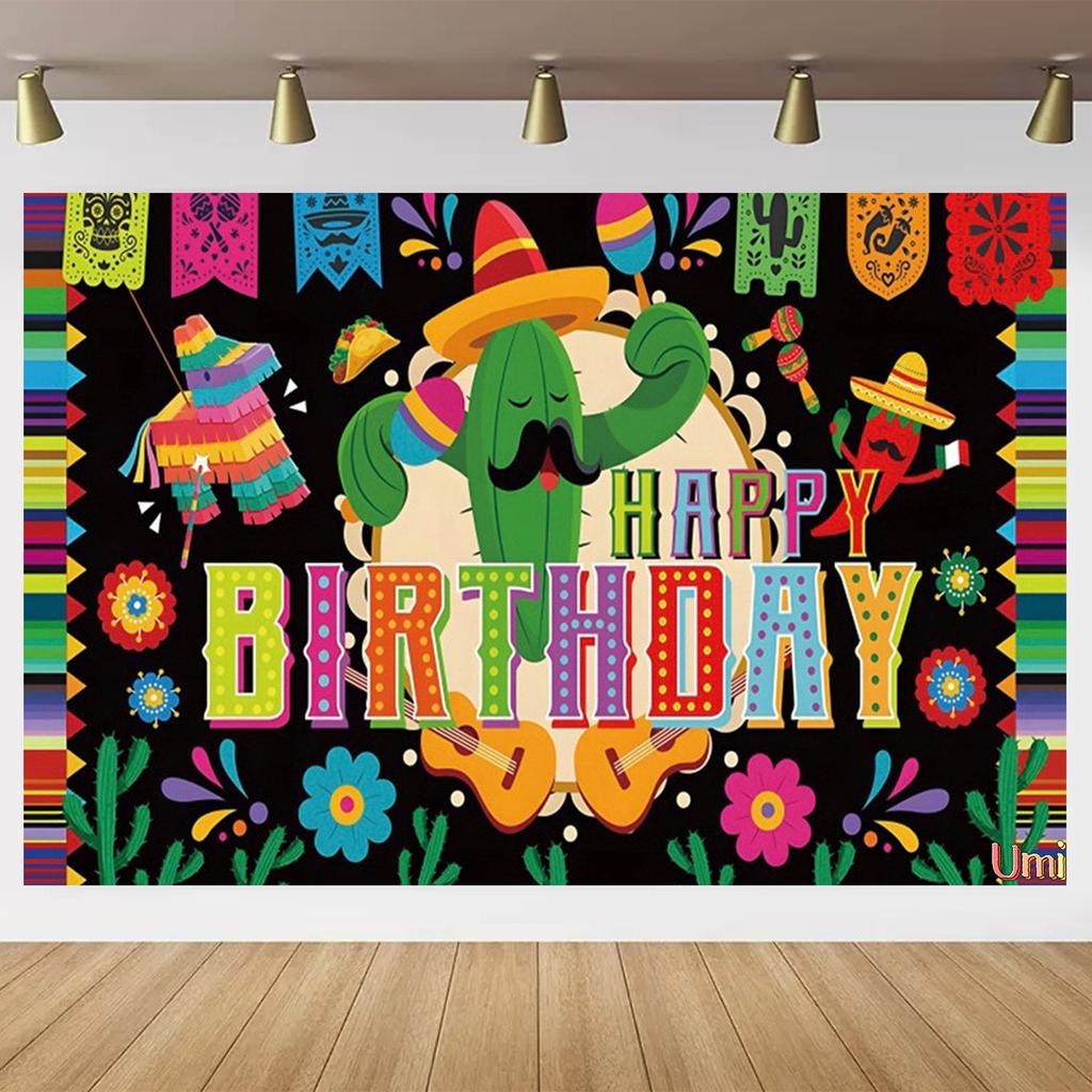 May 5th Mexican Festival Cactus Themed Banner Backdrop Colorful Flags Children Party Birthday Decoration Photography Backdrop