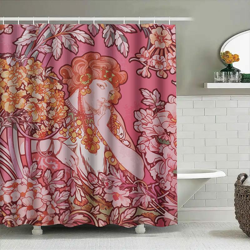 Vibrant Floral Shower Curtain Pink Bohemian Vintage Decor Home Bathroom Accessories for Adults Girls