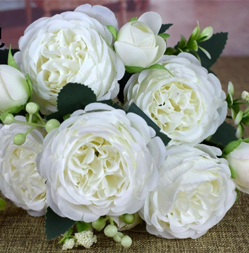 High Quality Artificial Flowers Peony White Pink Rose Bouquet Home Wedding Decoration Fake Flowers Craft Living Room Arrangement