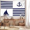 1 Stück Nautische Anker und Segelboot Wandteppich - Blau und Weiß gestreiftes Maritimes Thema Wandbehang, Polyester Gewebt, Tier Grafik Dekor für Bett