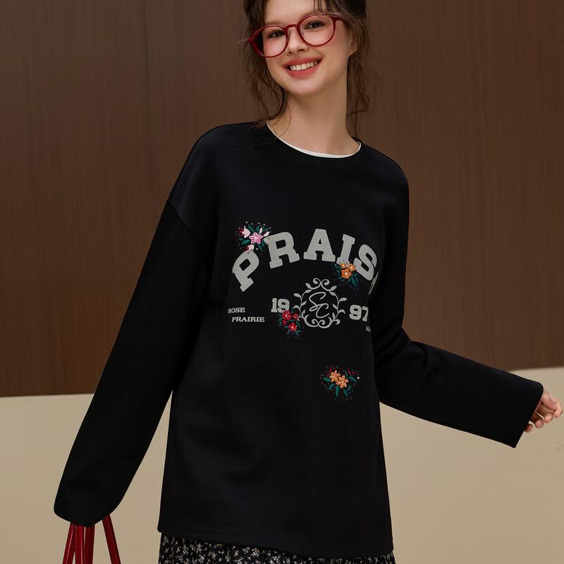 

Women s Embroidered Crew Neck Loose Fit Sweatshirt L 165/88A