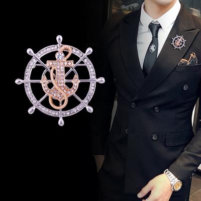 New High -End Rhinestone Crystal Rudder Anchor Brooch Pin Men 'S Suit Coat Lapel Pins Badge Corsage Luxury Jewelry Accessories