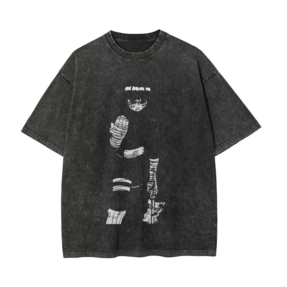 

Rock Lee T Shirt Naruto Men Acid Wash Anime Manga Graphic Cotton Streetwear Taijutsu Master Minimalist Retro Vintage Tee M