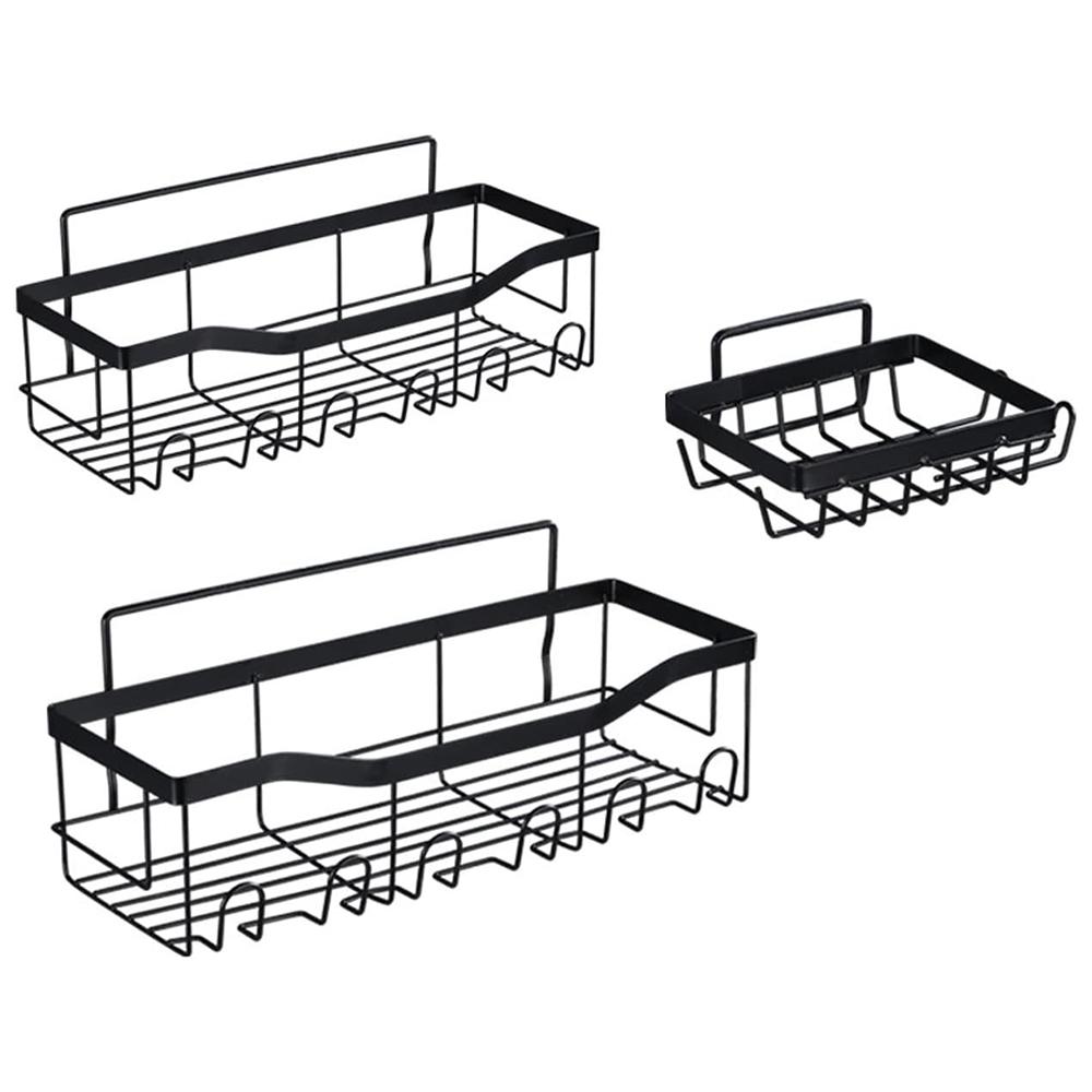 

3Pcs/Set 6-Hook Style Punch-Free Carbon Steel Storage Basket Bathroom Draining Organization Rack A