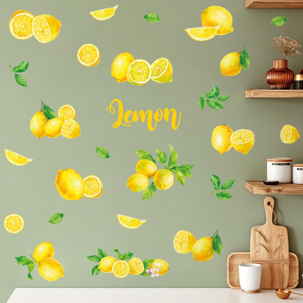 Aquarell Zitrone Wandaufkleber, Selbstklebend Abziehbar und Aufklebbar Wandsticker für Küche Wohnzimmer Schlafzimmer Dekoration, Rustikal