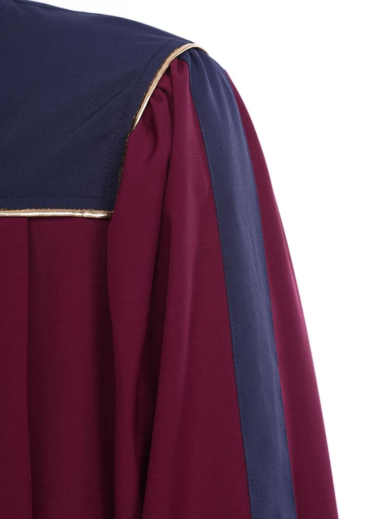 XS-XXL Women’s Stage Performance Robe: V-Neck Puff Sleeves Color Block Gown with Front Split Zipper for Choir
