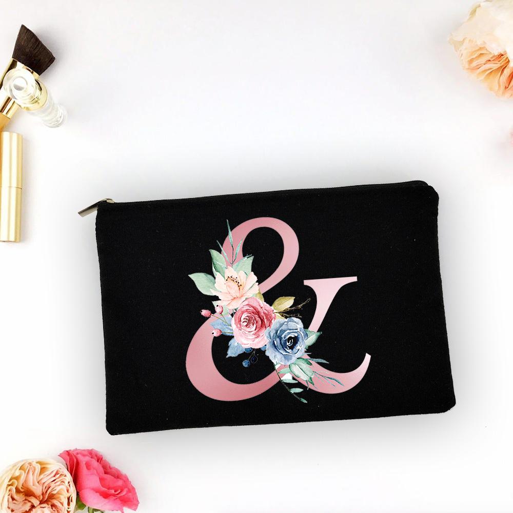 

Розовый алфавитный цветок AZ косметичка косметичка для женщин шоппинг дорожная косметичка для хранения помады сумки большой емкости органайзер