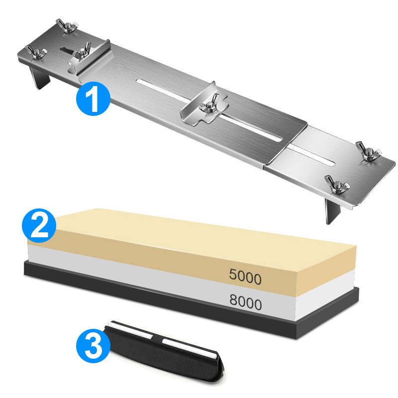 Grit 240-8000# Sharpening Stone Stainless Steel Base with Double-Sided Whetstone Adjustable Holder Kitchen Sharpening System