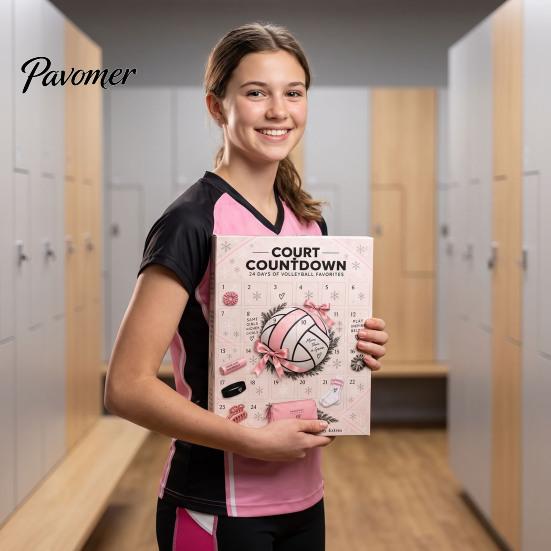 Youth Sports Equipment Gift Volleyball Girl Advent Calendar, 24-Day Accessories Countdown Box Daily Wear Items for Students with Hair Ties Charms
