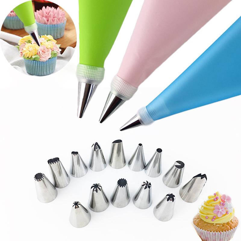

8pcs/16pcs/лот DIY кухонные инструменты для выпечки торт украшения инструмент силиконовые крем печенье мешок нержавеющая сталь форсунка конвертер Bakeware