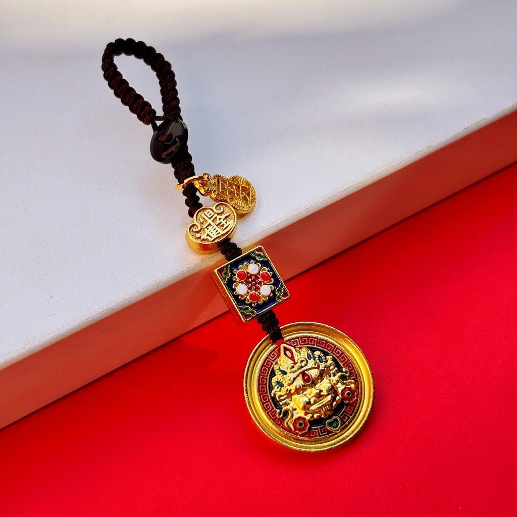 Ethnic Style Gold Sand Cloisonné Goddess of Wealth Pendant Mobile Charm Keyring