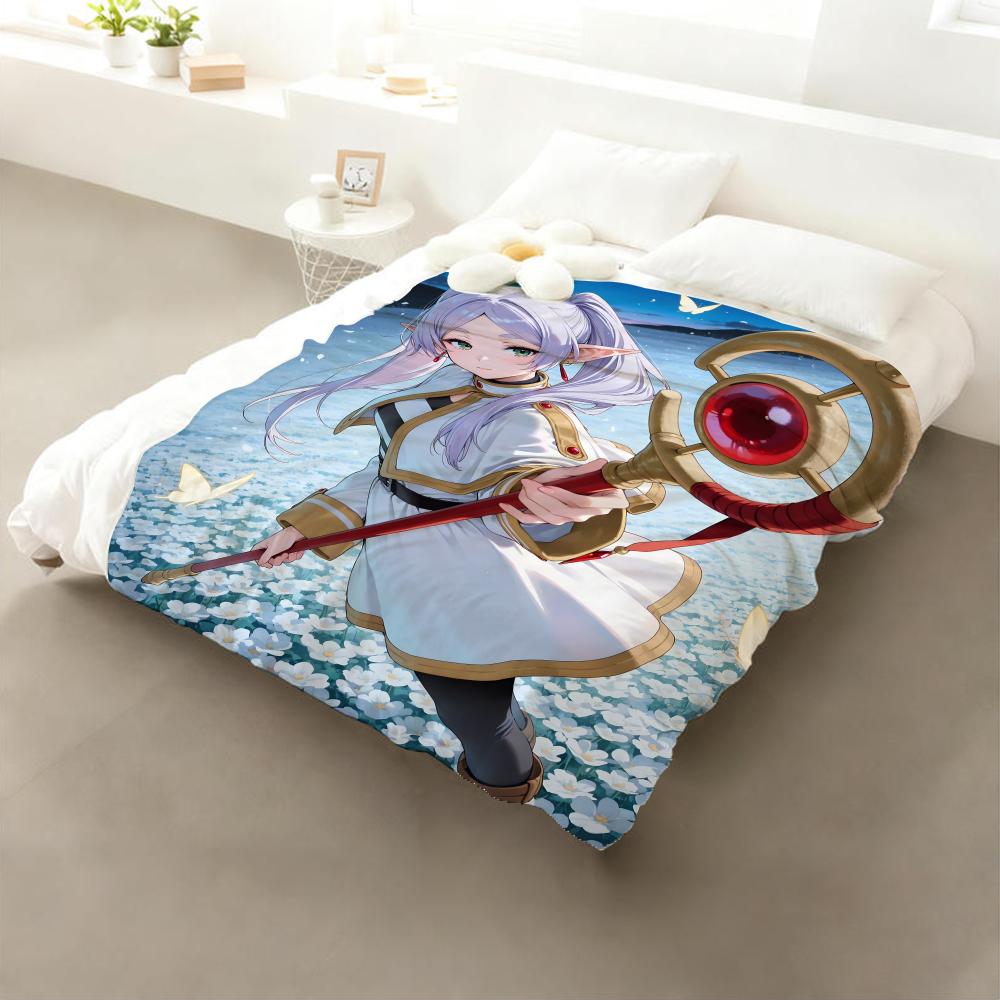 Anime Frieren Beyond Journey's End Throw Flannel Throw Blanket: Soft Kid-Friendly Warm Anti-Static All Season Washable Couch