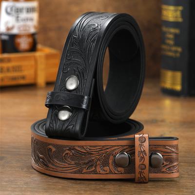 Punk Style Retro Embossed Belt Body Button Belt Men'S Western Denim Belt Various Styles Plate Buckle