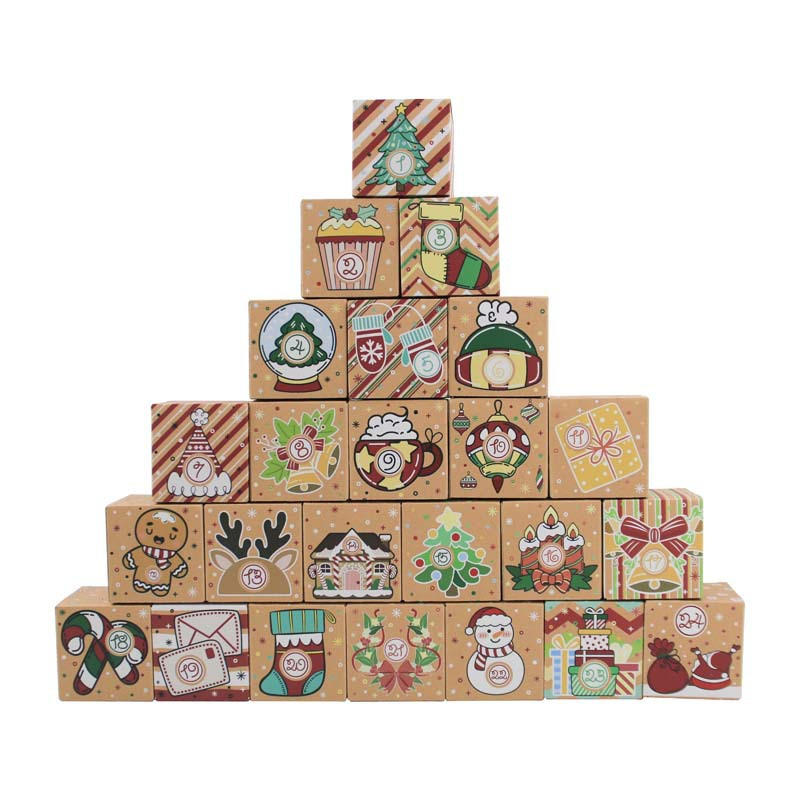 24 Pcs DIY Kraft Paper Christmas Advent Calendar Boxes Christmas Cardboard Number Boxes for Kids Adults School Office Xmas Holiday