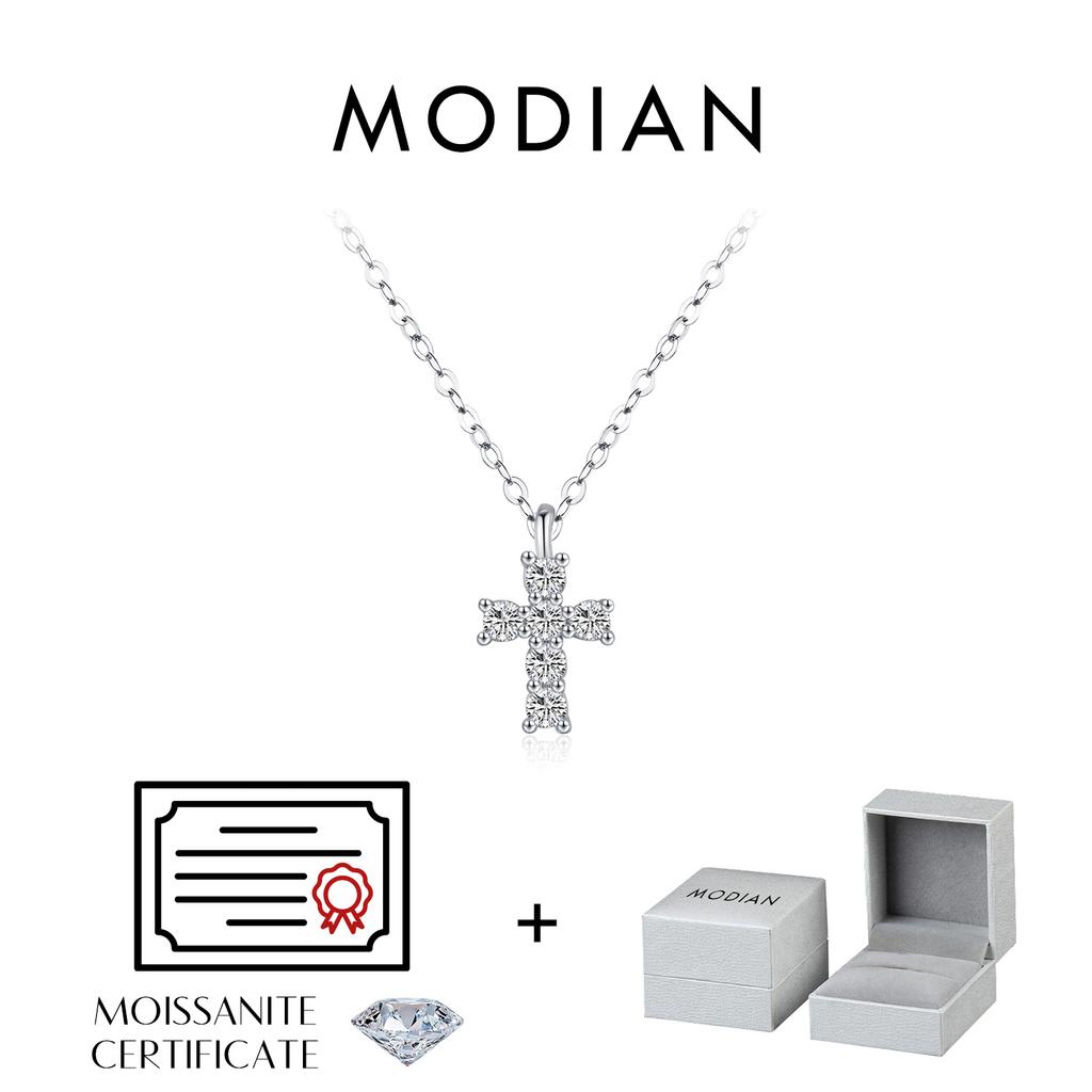 MODIAN D Color Moissanite 925 Sterling Silver Corss Pendant Necklaces Sparkling Lab Diamond Link Chain Jewelry For Women Gifts