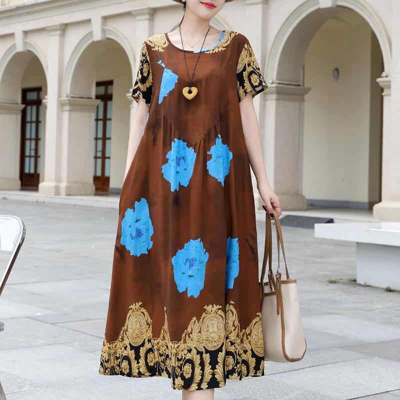 

Women s Plus Size Floral Print Maxi Dress, Loose Casual Short Sleeve Dress (XL-5XL) 5XL коричневий
