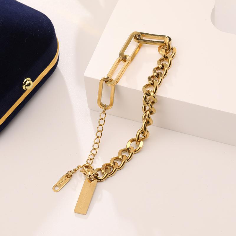 European and American New Rectangular Square Brand Thick Chain Titanium Steel Bracelet Women's Fashion Trend Geometric Bracelet Accessories