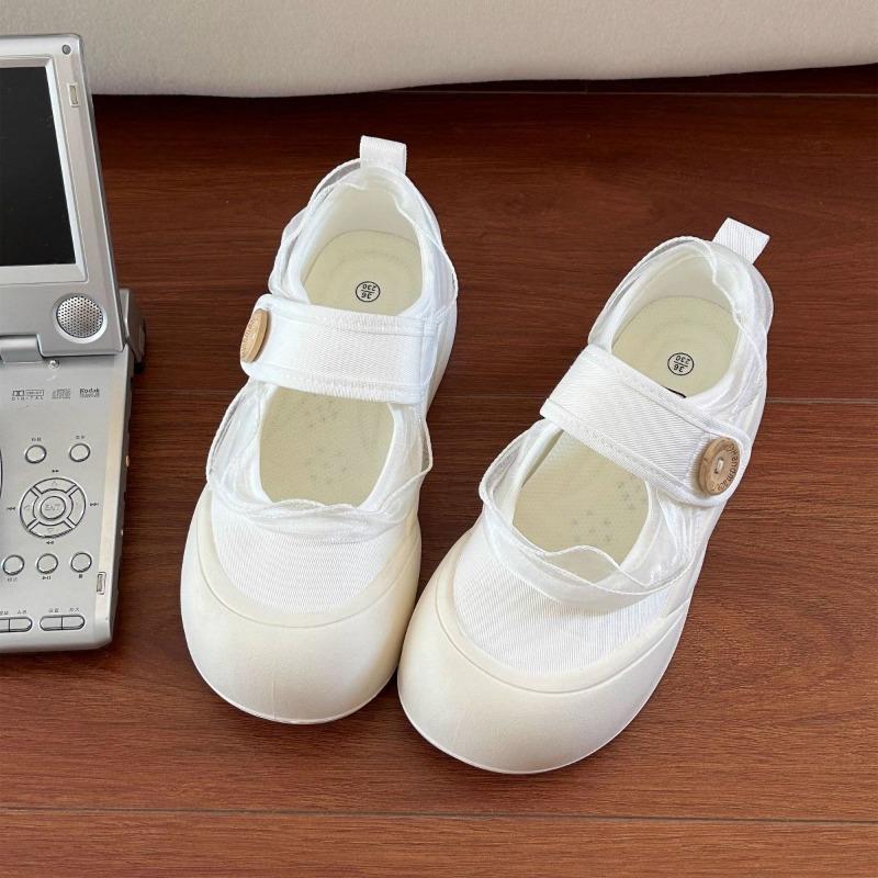 Lace Little White Shoes Women's Summer New Velcro Canvas Shoes Female Students Thick Baseplate Shoes Mary Jane Women's Shoes