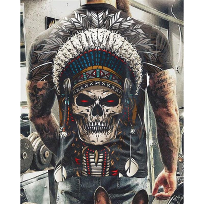 T Shirt For Men Skull Printed Casual Oversized Short Sleeve Clothes Streetwear Hip Hop 3d Printing Tops Harajuku Fashion