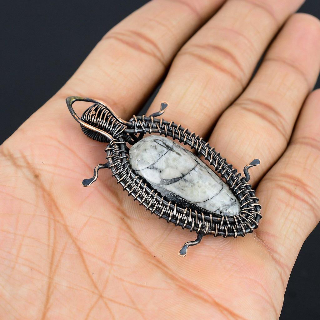 Orthoceras Fossil Jewelry, 999 Copper Wire Wrapped Pendant Handmade Gemstone Jewelry, Gifts For Wedding Pendant