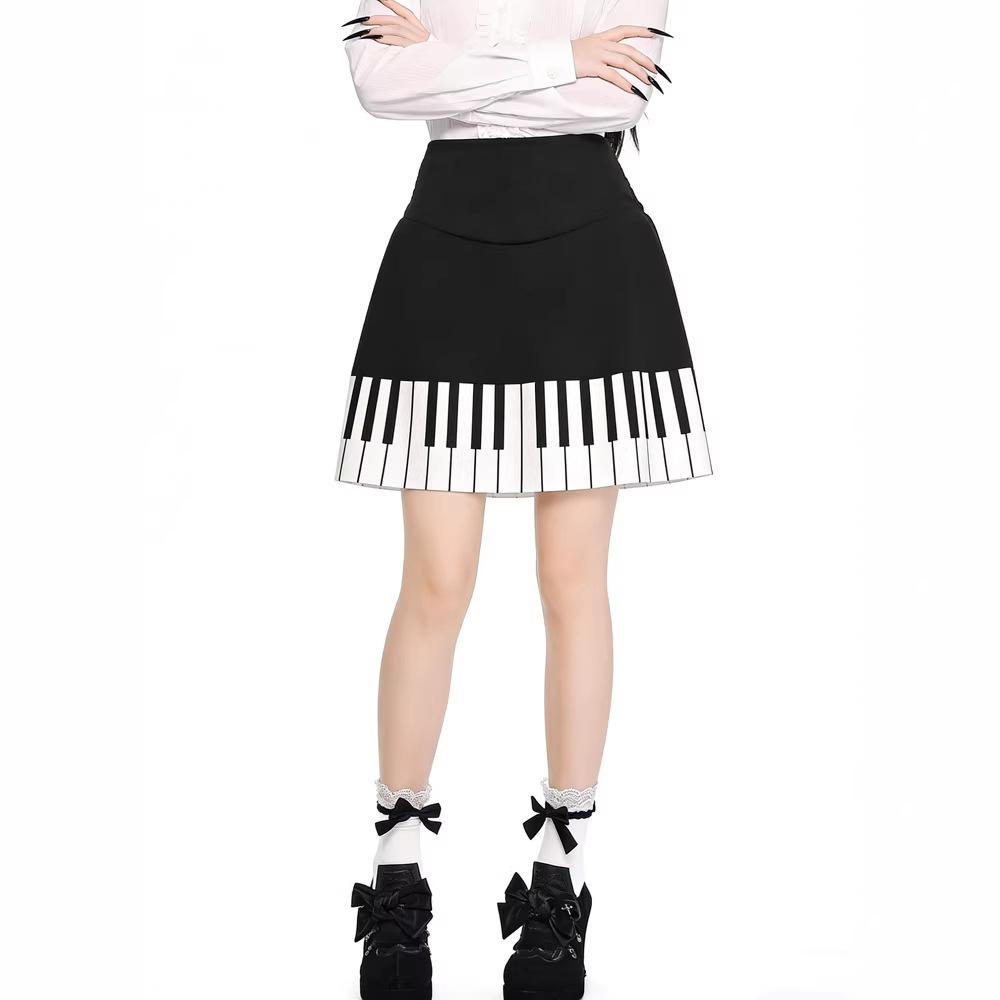 Summer fashion high waist design slim skirt new retro black and white piano casual pleated skirt