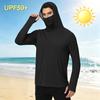 Herren Langarm Kapuzen-Outdoor-Hemd Leicht UV-Schutz Sonnenschutz Sportoberteil zum Wandern Laufen und für Freizeitkleidung
