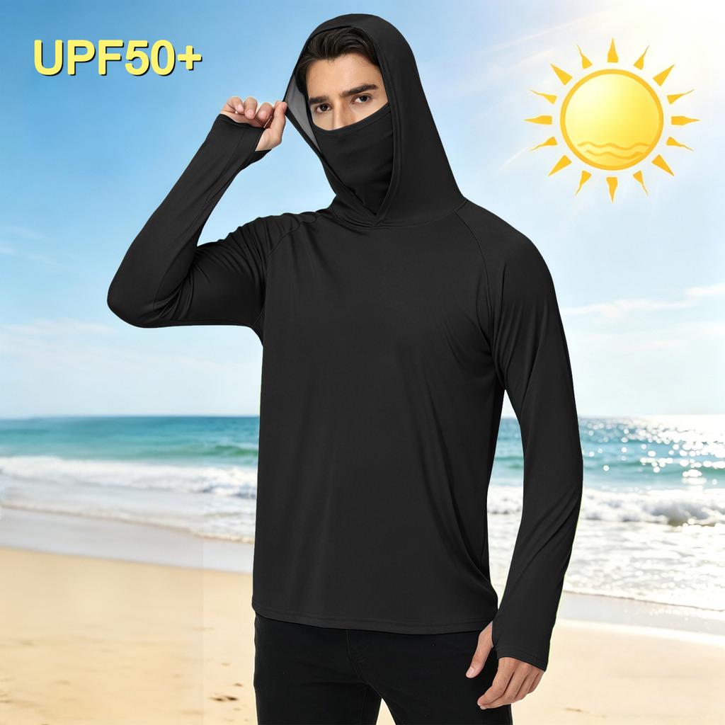 Herren Langarm Kapuzen-Outdoor-Hemd Leicht UV-Schutz Sonnenschutz Sportoberteil zum Wandern Laufen und für Freizeitkleidung