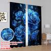 2pcs,2D Plane Printing Curtains Digital Printed Blue Rose Elegance Durable 100% Polyester Fabric (without Rod) Versatile All Use