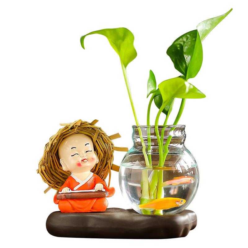 Creative Resin Monk Hydroponic Vase for Home and Office Decor