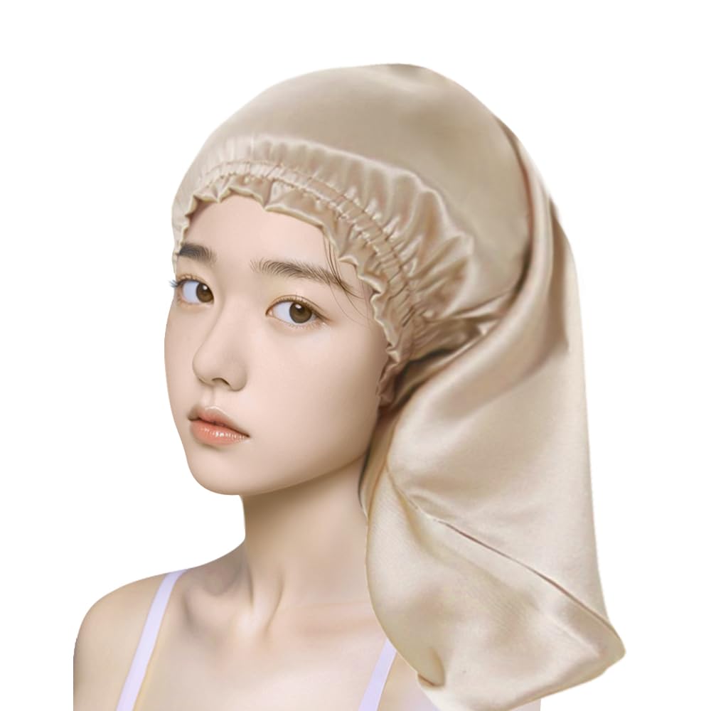 Parachase Silk Night Cylindrical Silk Night Reduces Moisturizes and Enhances 38cm Cap, Design, 100% Cap, Friction, Hair, Women's, Khaki,