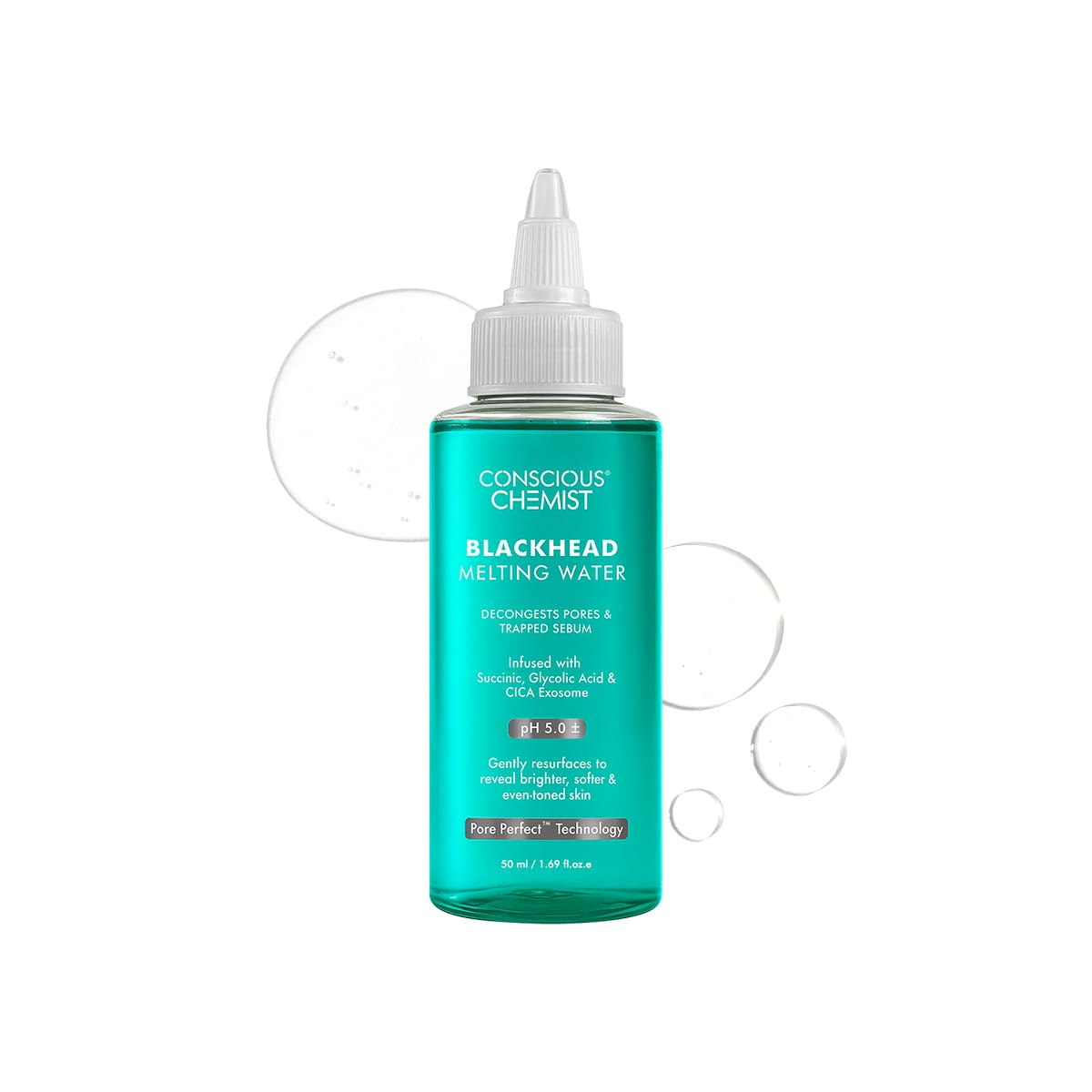 Conscious Chemist® Blackhead Melting Water | 50ml | Gentle Pore treatment with Succinic, Glycolic Acid & CICA Exosome | Unclogs Pores, Dissolves