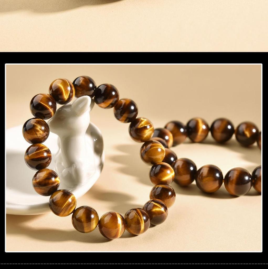 Natural Tiger Eye & Black Agate Stone Bracelet for Men, Women, and Girls - Round Beads Friendship Gift