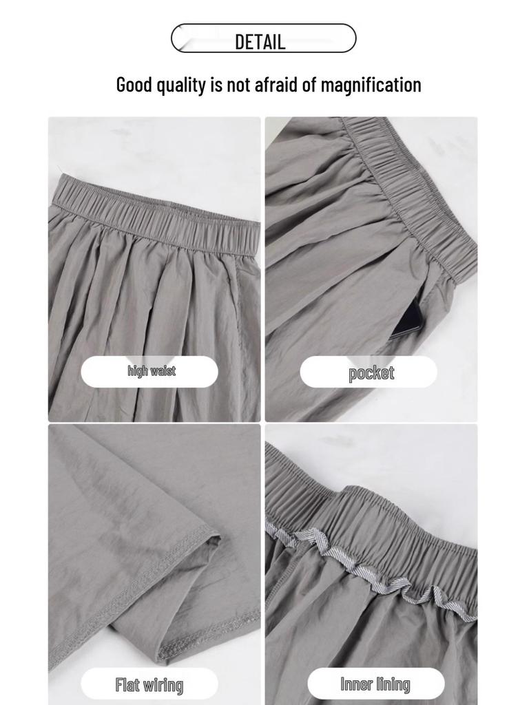 Ice Silk Women's High Waist Wide Leg Summer Pants - Slimming, Drapey, Casual, Cool, Sun-Protective.