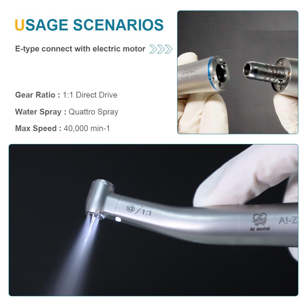 Dental Contra Angle Handpiece AI-Z25L 1:1 Electric Motor Connector Low Speed Handpiece With Fiber Optic