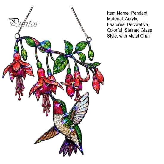 Stained Glass Style Hanging Ornament Hummingbird Window Pendant, Acrylic Suncatcher for Home Indoor Sun Catcher Garden Balcony Decoration, Colorful