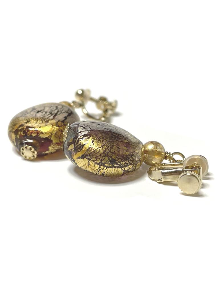 Venetiansk glass Gullfolie Sølvfolie Skive Store Motiv Øredobber med Silikondeksel [Cherr] AC302AC303