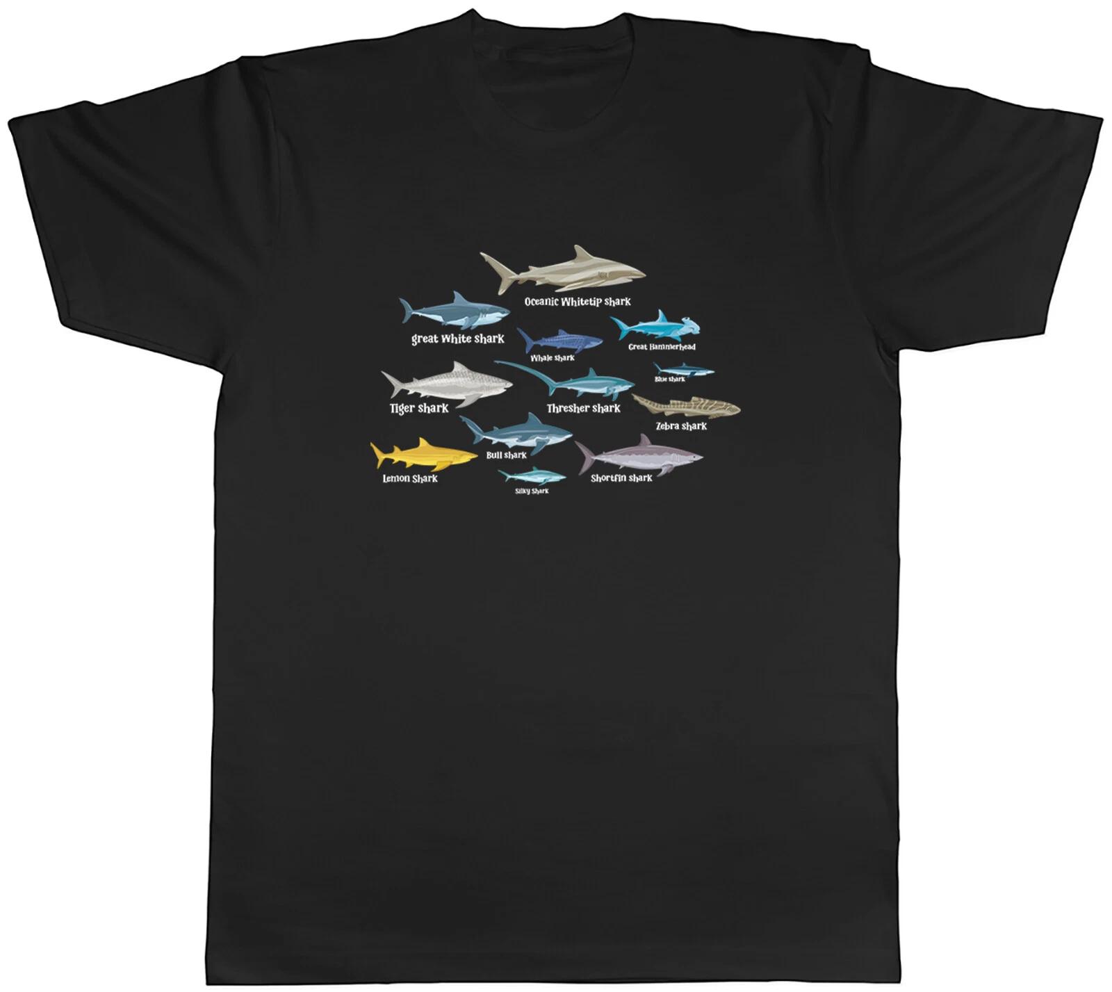 Sharks of the World Mens T-Shirt Ocean Lover Unisex Tee Gift XXXXL