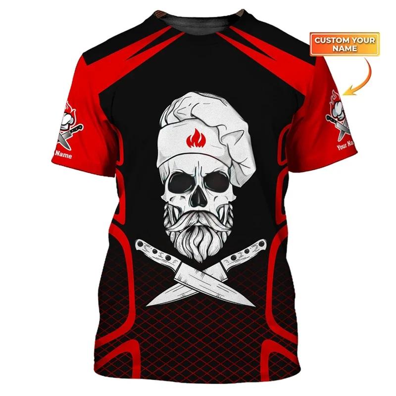 Round Neck Fun Chef 3D Printed T-shirts Fashionable Short Sleeved Men's T-shirts - Soft Medium Stretch Polyester Fabric Summer Relaxed Fit Clothing