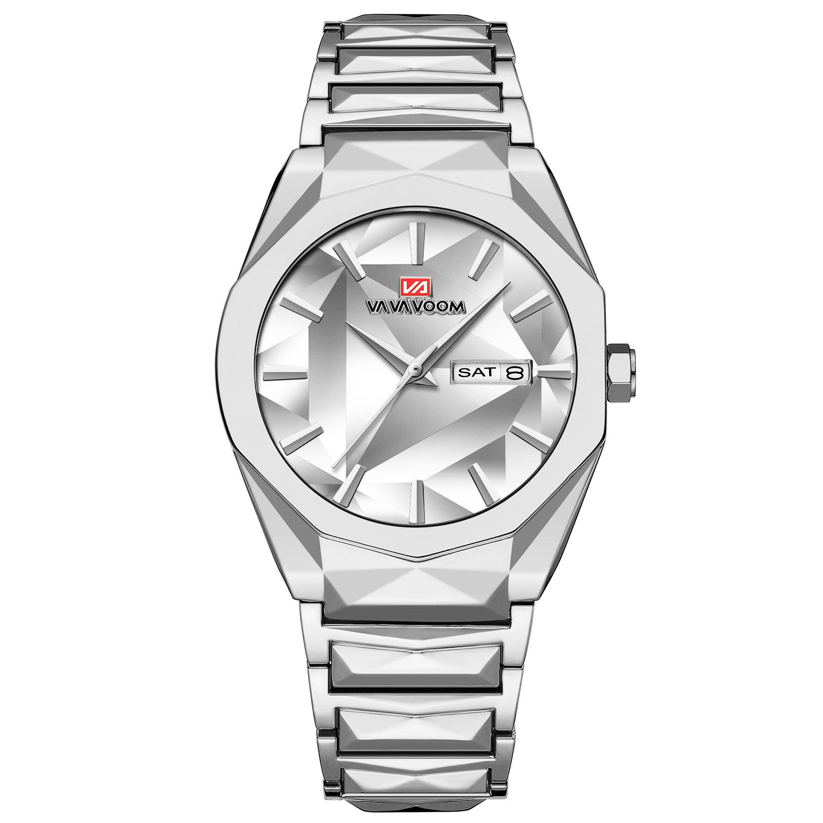 Men s Business Casual Stainless Steel Watch with Double Calendar & Color-Changing Dial