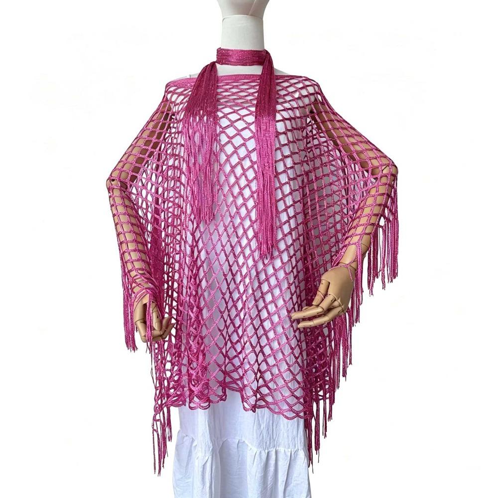2pcs Tassel Shawl Shawl and Scarf Set Hollowed Out Fringed Cape Summer Sun Shawl for Swimming