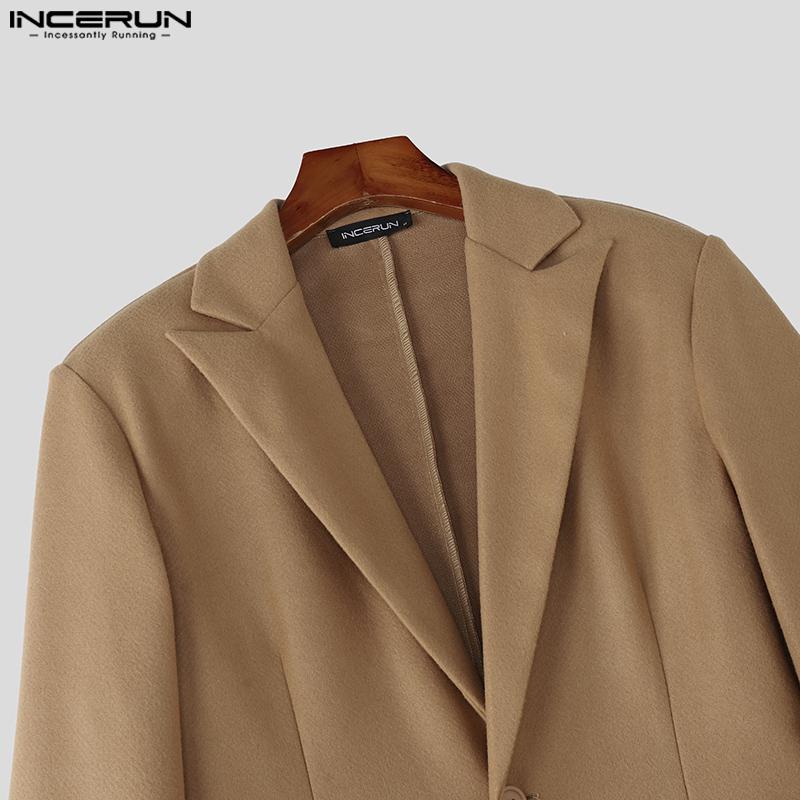 INCERUN Winter Herbst Herren Langarm Hohe Schlitze Lange Woll-Meltonmäntel Oberbekleidung