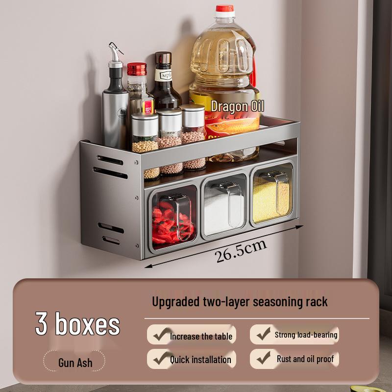 

Настенная алюминиевая полка для специй без сверления - Многофункциональное кухонное хранилище