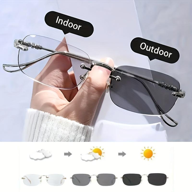 

1PCS Photochromic Sunglasses Anti-blue Glasses Frameless Temperament Flat Lens Burst Glasses Men Eyeglasses серебряный