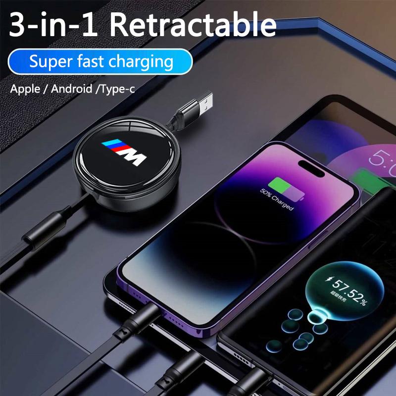 100W Data Cable 3 in1 Fast USB Cable Retractable Charging Line Micro USB Type C Charger Cable For BMW M E36 E39 E93 G20 G21 X6