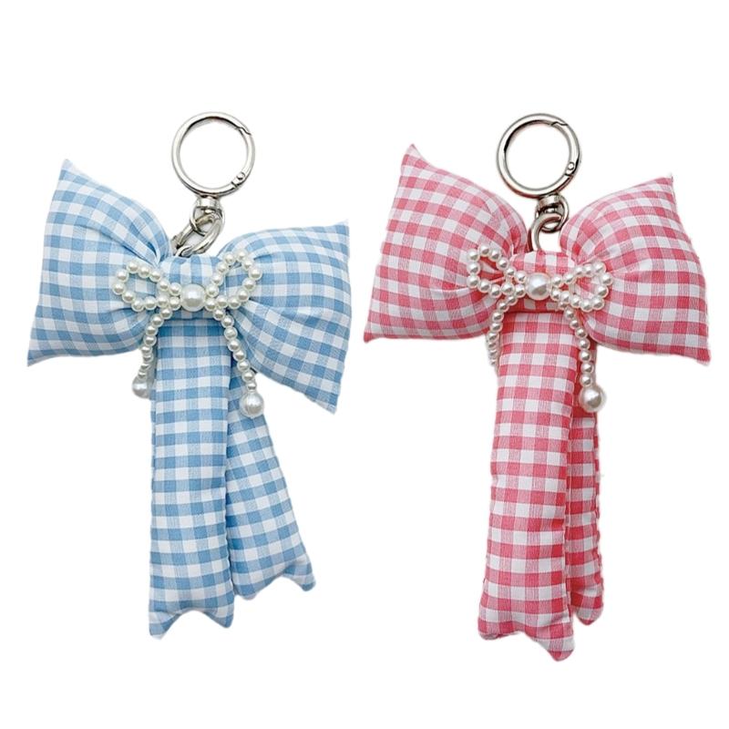 Elegant Bows Keychains for Women Cute Bowknot Beaded Keyring Charm Aesthetic Phone Chain Accessories Key Chain