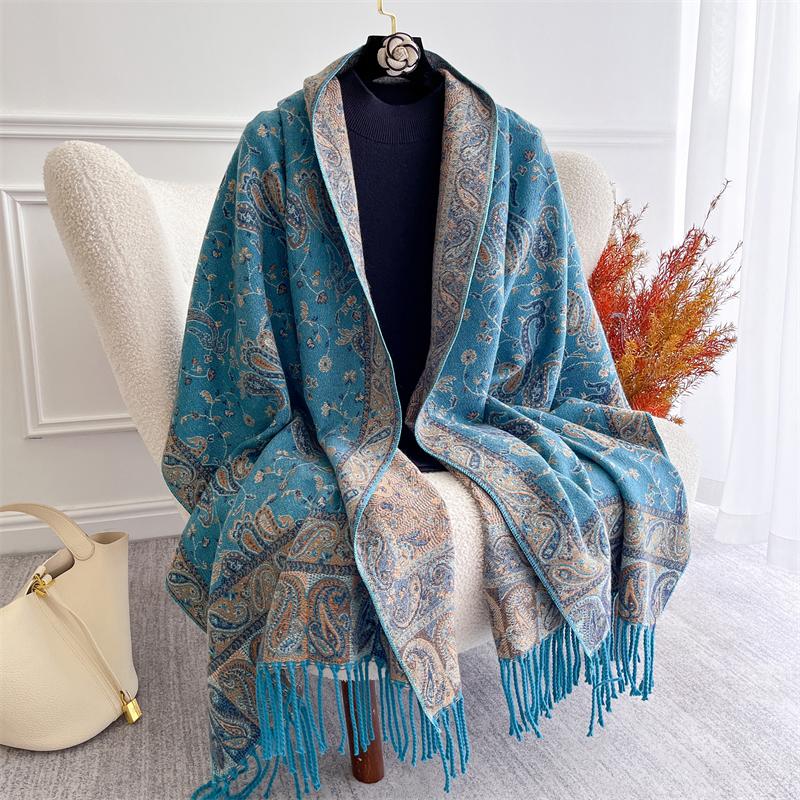 Autumn Winter Jacquard Scarf for Women Pashmina Shawls and Wraps Cashmere Blanket Warm Thick Stoles Lady Outdoor Bufanda